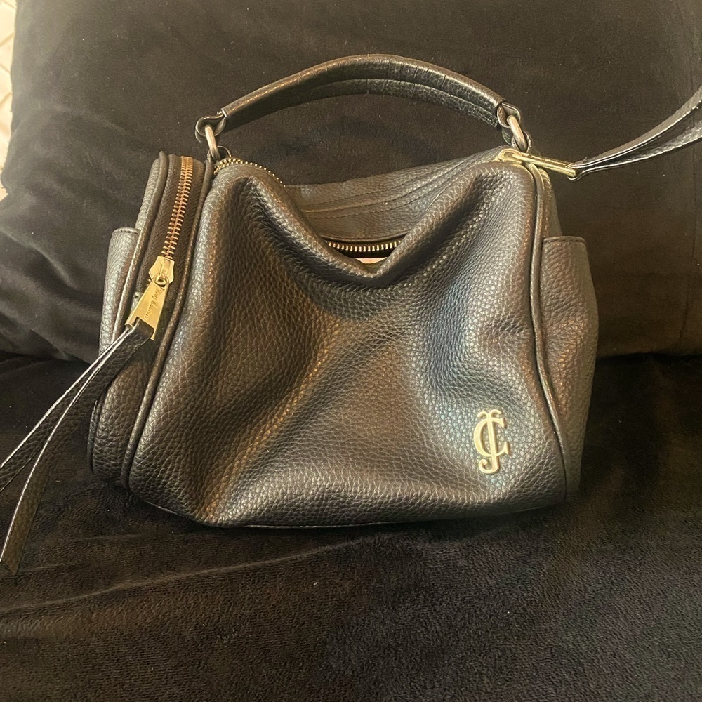 Juicy Couture Black Faux Leather Gold JC Vintage Satchel Bag